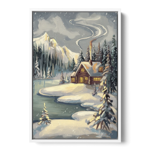 Lake Placid Winter Wonderland - White Framed Canvas Wall Art - Front
