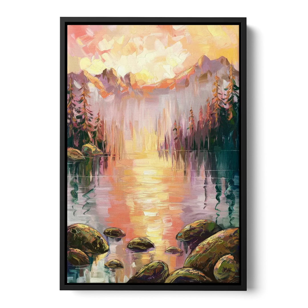 Lake Tahoe Alpine Sunrise Front - Black Canvas Wall Art