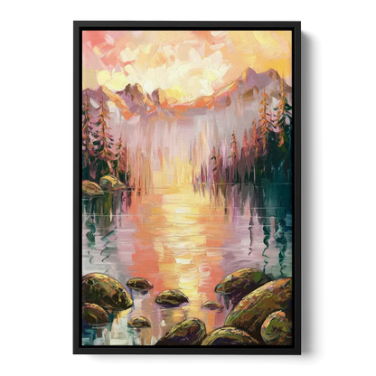 Lake Tahoe Alpine Sunrise Front - Black Canvas Wall Art