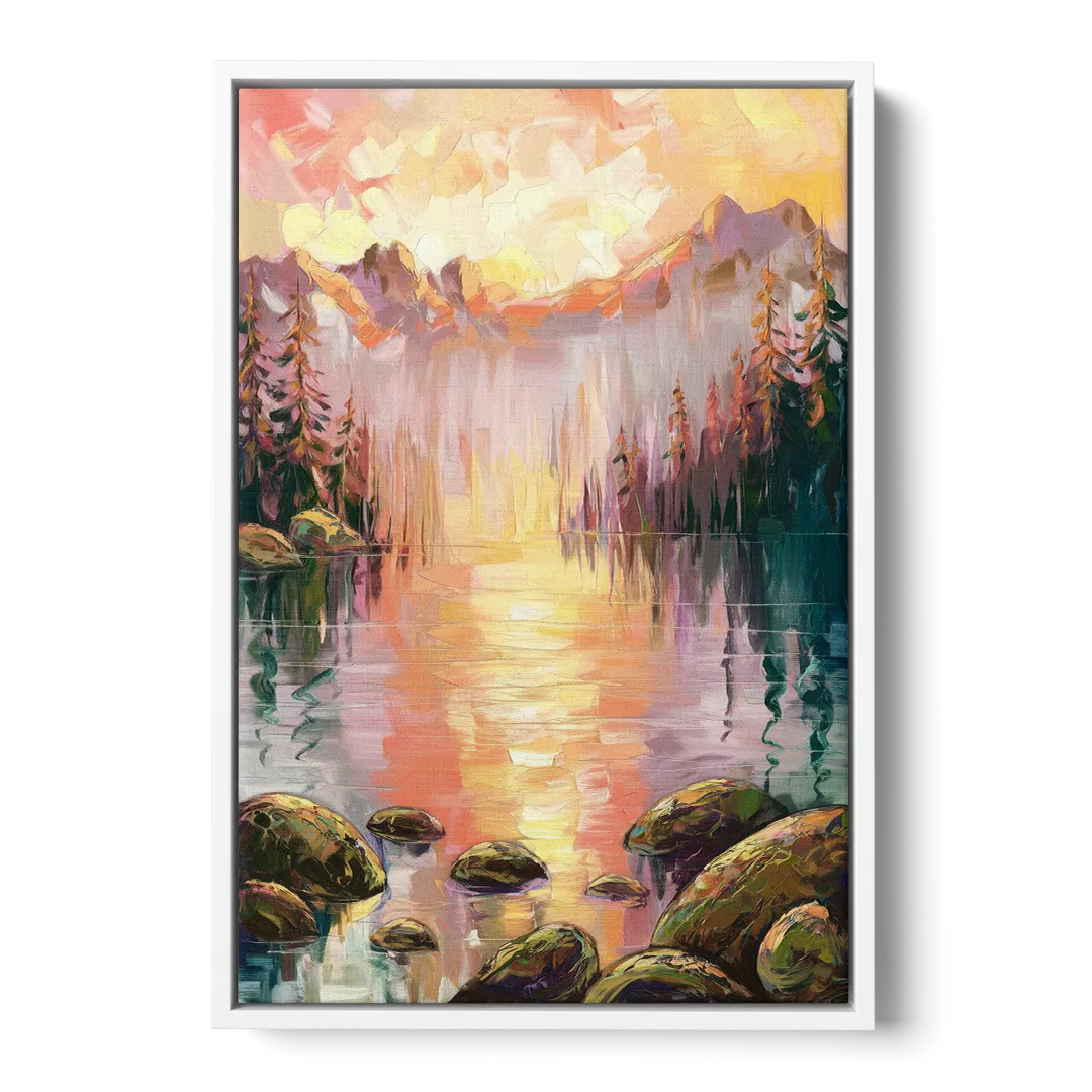Lake Tahoe Alpine Sunrise Front - White Canvas Wall Art