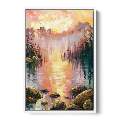 Lake Tahoe Alpine Sunrise Front - White Canvas Wall Art