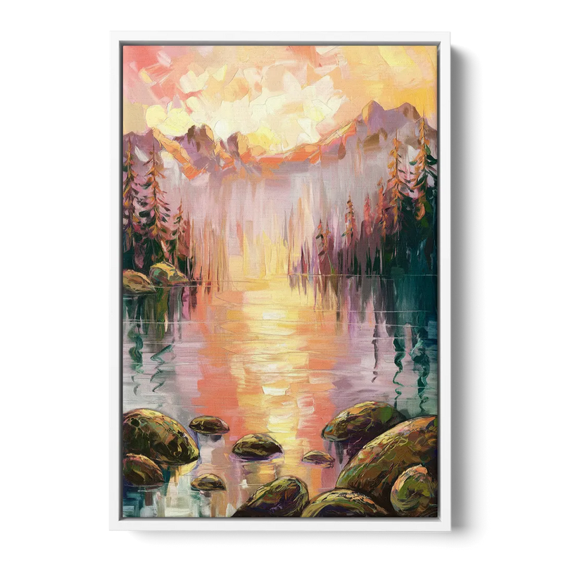 Lake Tahoe Alpine Sunrise Front - White Canvas Wall Art