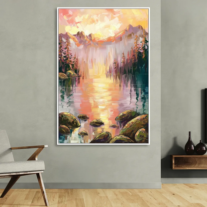 Lake Tahoe Alpine Sunrise Sitting Room - White Canvas Wall Art