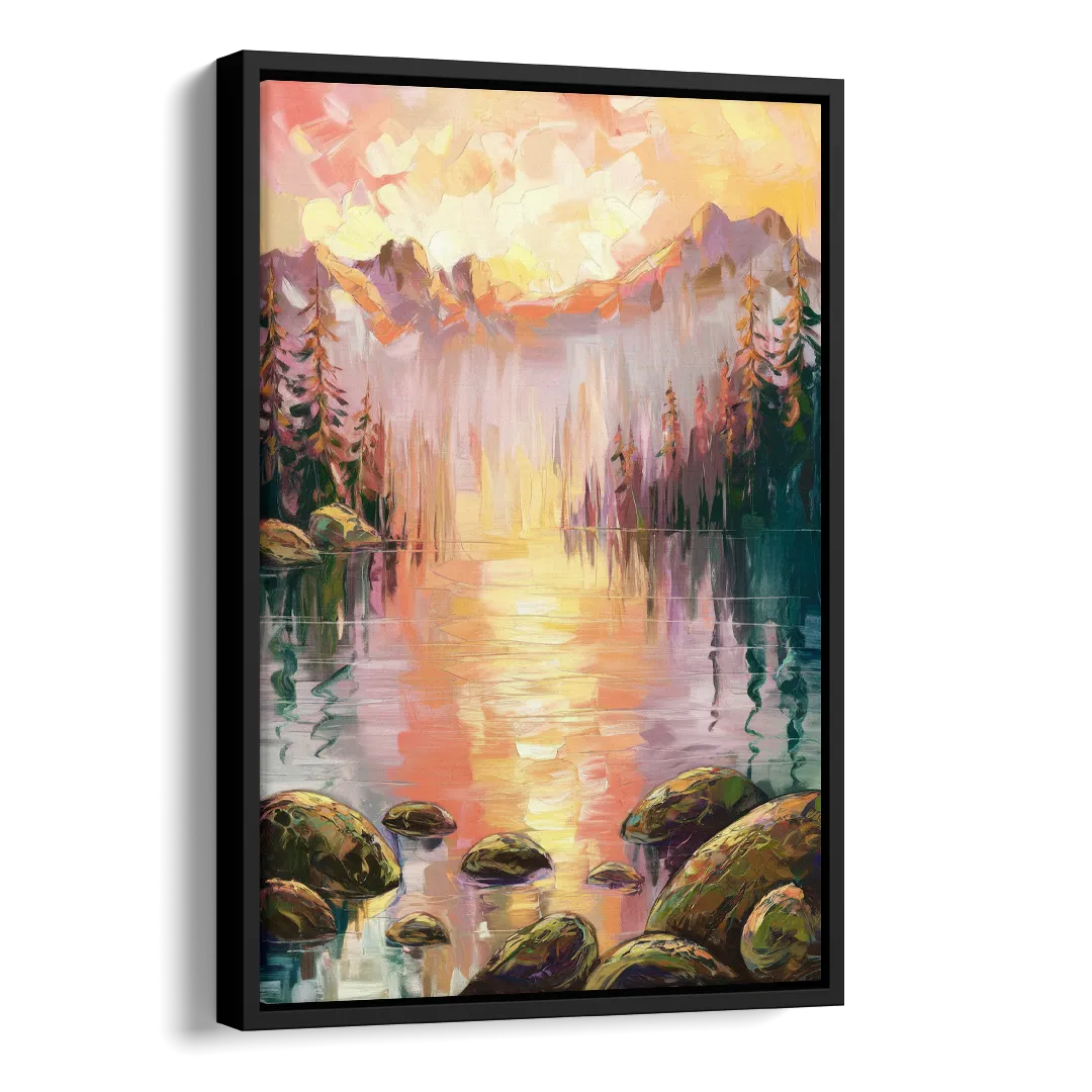 Lake Tahoe Alpine Sunrise Side - Black Canvas Wall Art