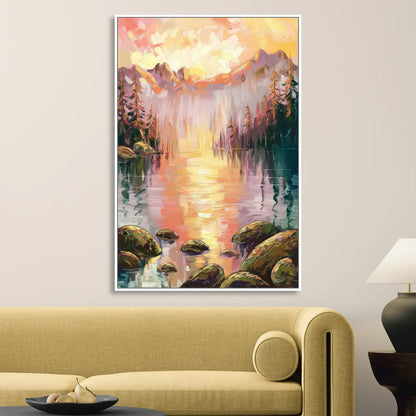 Lake Tahoe Alpine Sunrise Living Room - White Canvas Wall Art