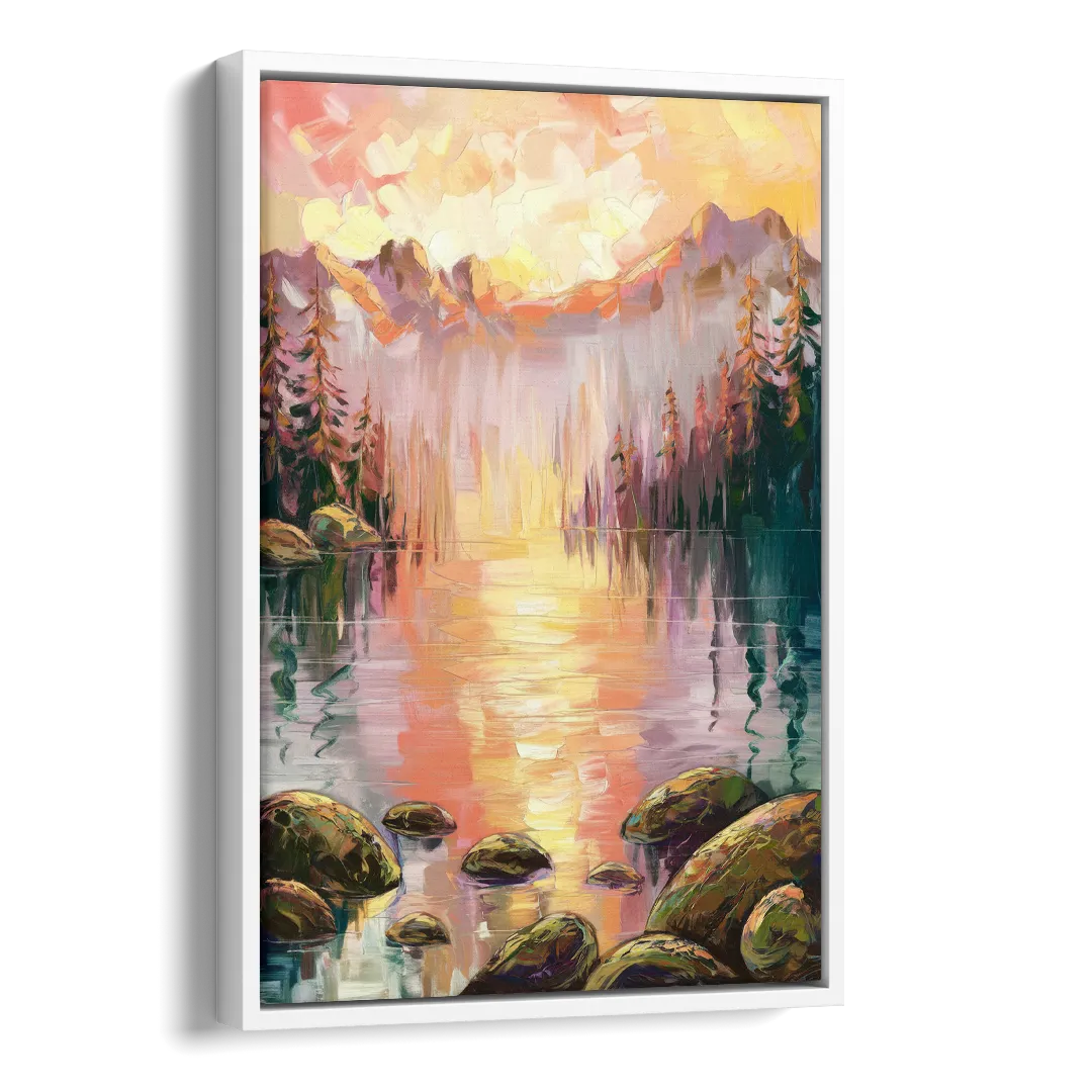 Lake Tahoe Alpine Sunrise Side - White Canvas Wall Art