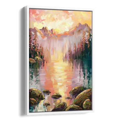 Lake Tahoe Alpine Sunrise Side - White Canvas Wall Art