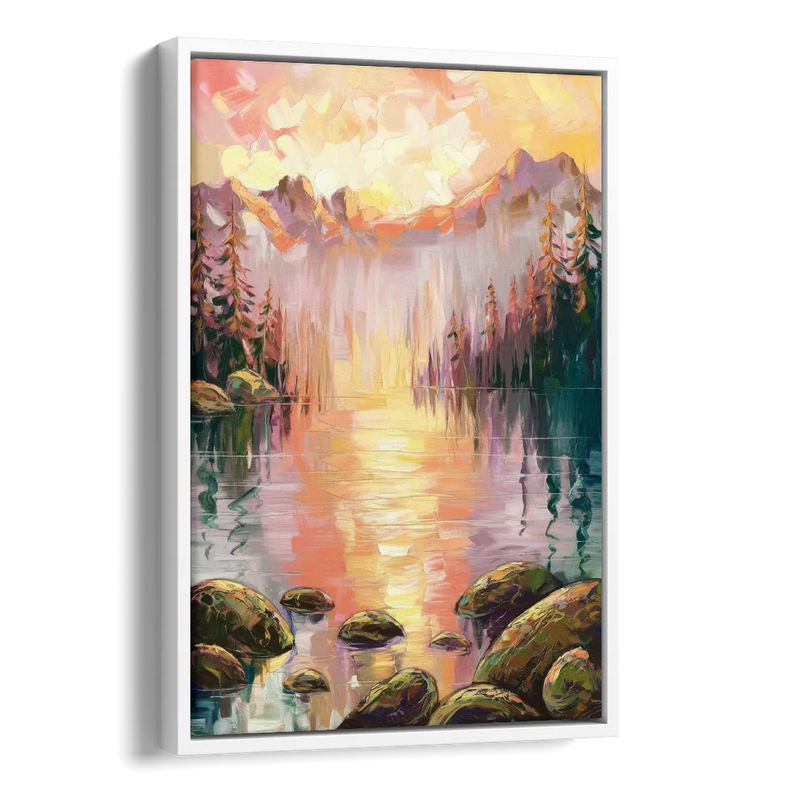 Lake Tahoe Alpine Sunrise Side - White Canvas Wall Art