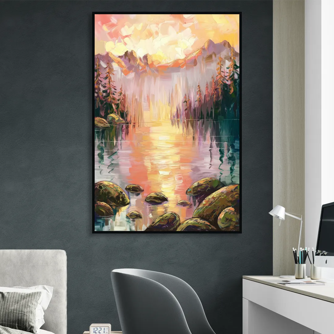 Lake Tahoe Alpine Sunrise Sitting Room - Black Canvas Wall Art