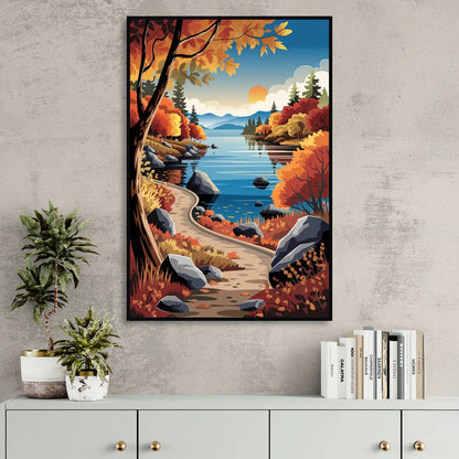 Lake Tahoe Autumn Colors Sitting Room - Black Canvas Wall Art