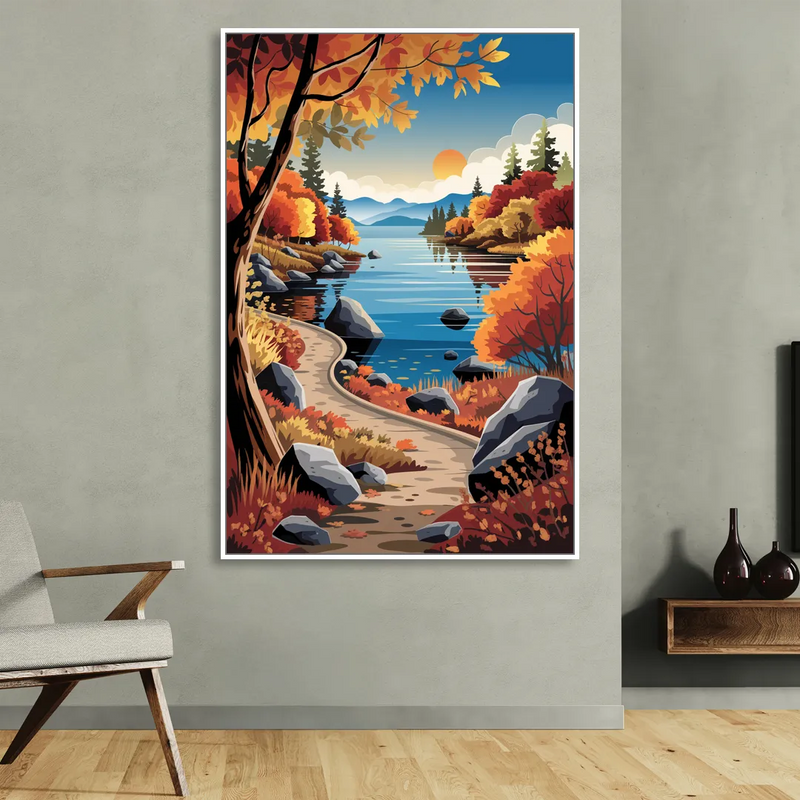 Lake Tahoe Autumn Colors Living Room - White Canvas Wall Art