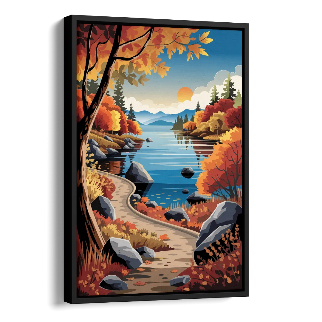 Lake Tahoe Autumn Colors Side - Black Canvas Wall Art