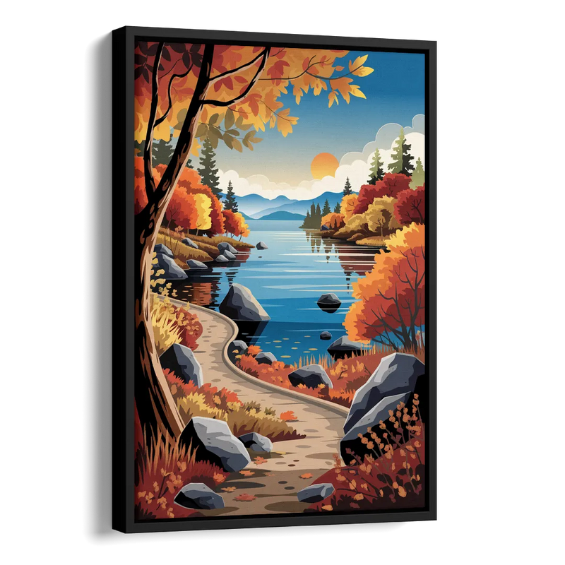 Lake Tahoe Autumn Colors Side - Black Canvas Wall Art