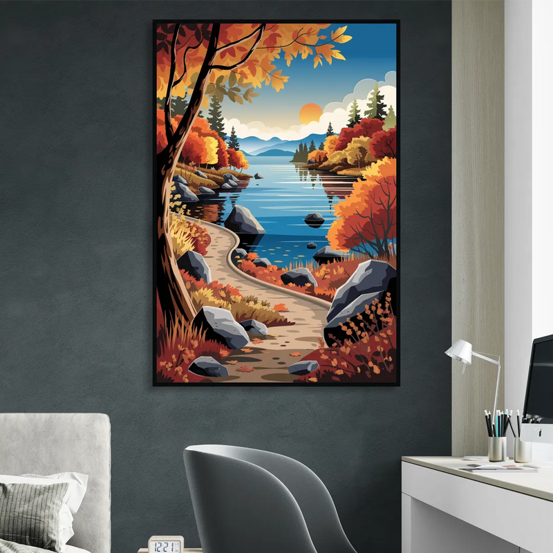 Lake Tahoe Autumn Colors Living Room - Black Canvas Wall Art