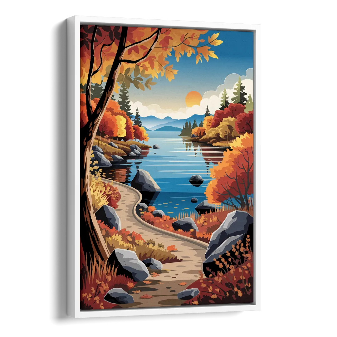 Lake Tahoe Autumn Colors Side - White Canvas Wall Art