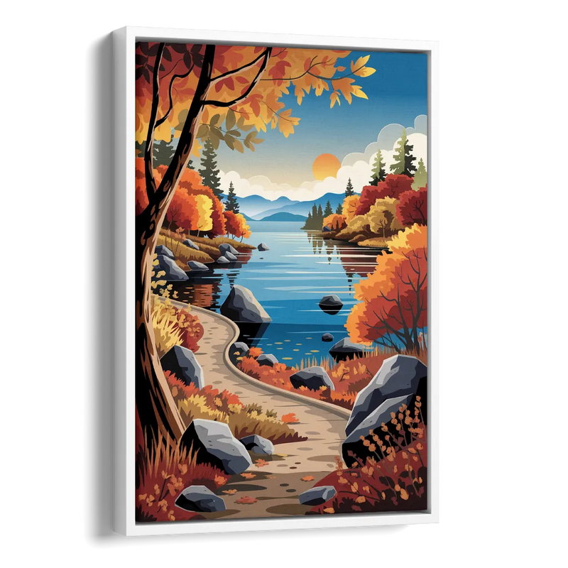 Lake Tahoe Autumn Colors Side - White Canvas Wall Art