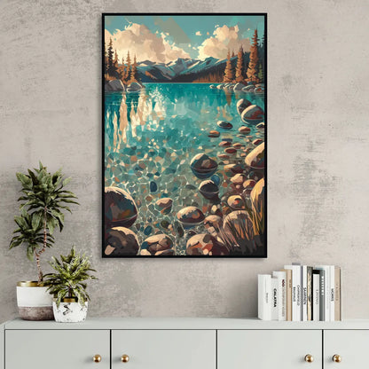 Lake Tahoe Crystal Waterscape Living Room - Black Canvas Wall Art