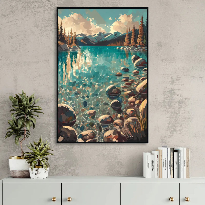 Lake Tahoe Crystal Waterscape Living Room - Black Canvas Wall Art