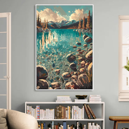 Lake Tahoe Crystal Waterscape Living Room - White Canvas Wall Art