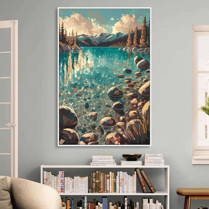 Lake Tahoe Crystal Waterscape Living Room - White Canvas Wall Art