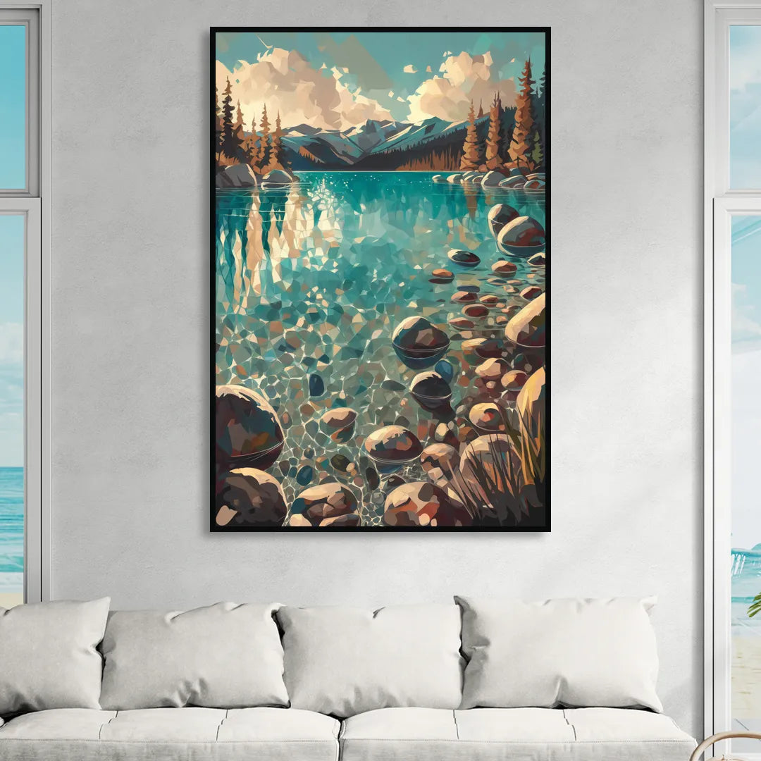 Lake Tahoe Crystal Waterscape Sitting Room - Black Canvas Wall Art