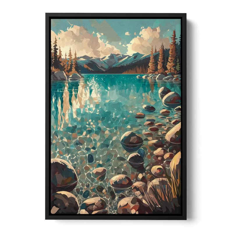Lake Tahoe Crystal Waterscape Front - Black Canvas Wall Art