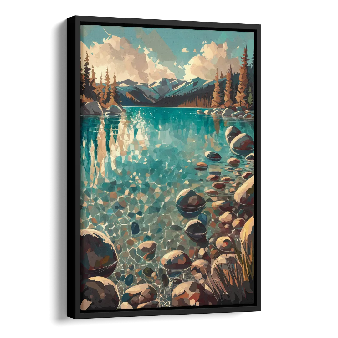 Lake Tahoe Crystal Waterscape Side - Black Canvas Wall Art