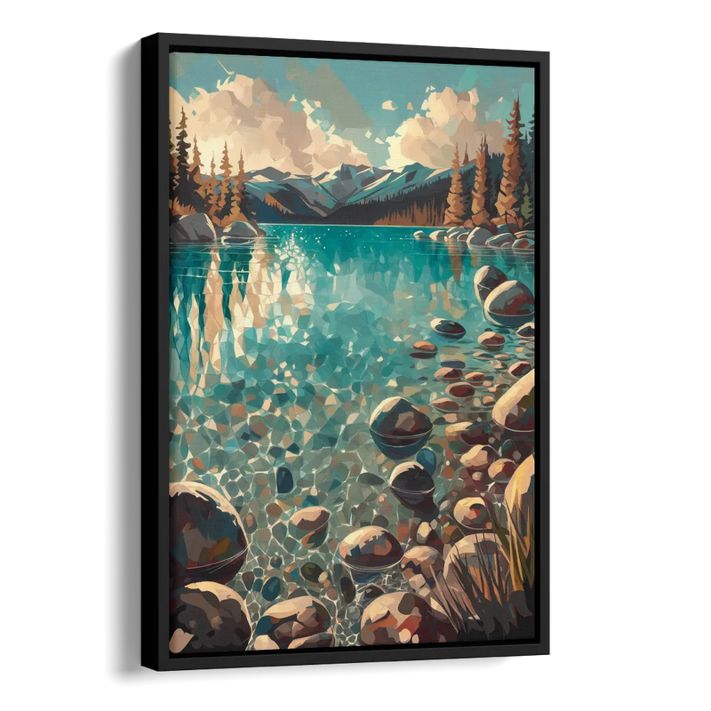 Lake Tahoe Crystal Waterscape Side - Black Canvas Wall Art