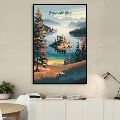 Lake Tahoe Emerald Bay View Sitting Room - Black Canvas Wall Art