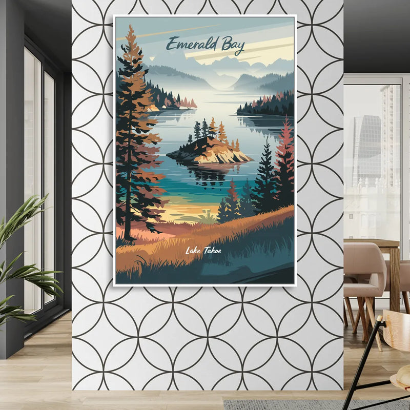 Lake Tahoe Emerald Bay View Living Room - White Canvas Wall Art