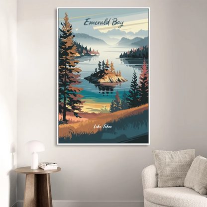 Lake Tahoe Emerald Bay View Sitting Room - White Canvas Wall Art