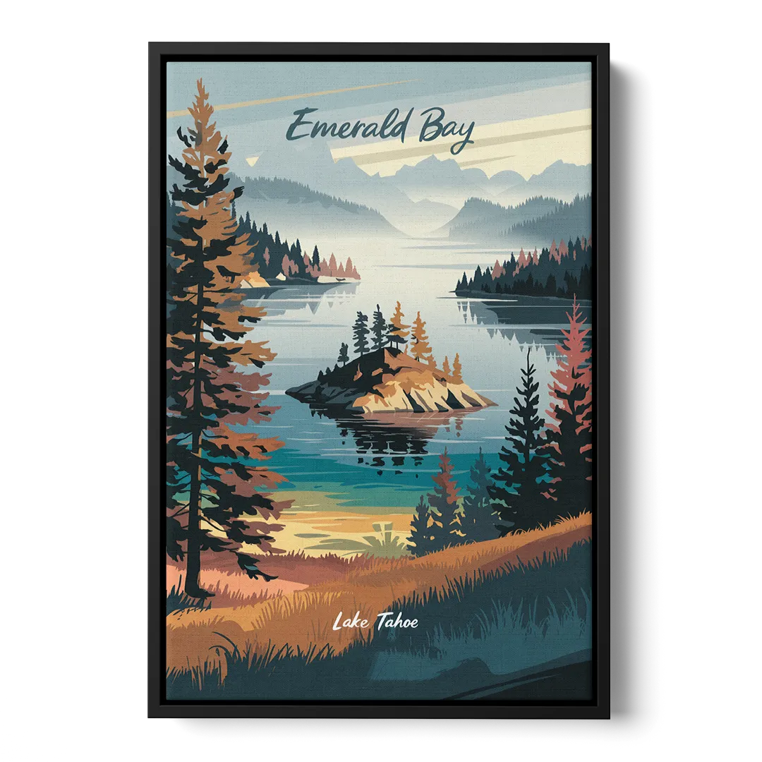 Lake Tahoe Emerald Bay View Front - Black Canvas Wall Art