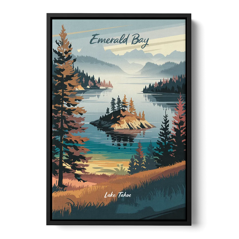 Lake Tahoe Emerald Bay View Front - Black Canvas Wall Art