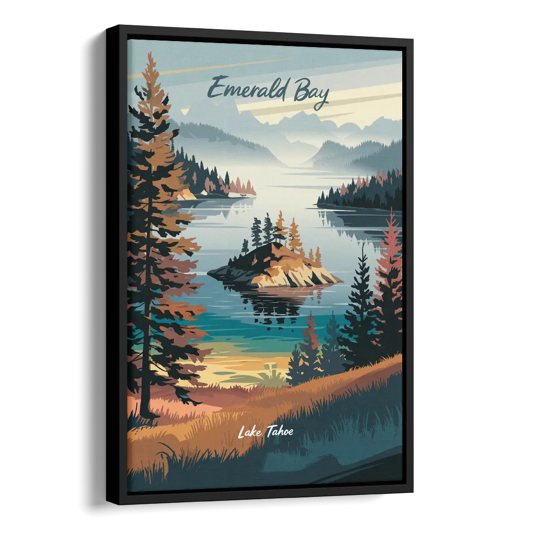 Lake Tahoe Emerald Bay View Side - Black Canvas Wall Art