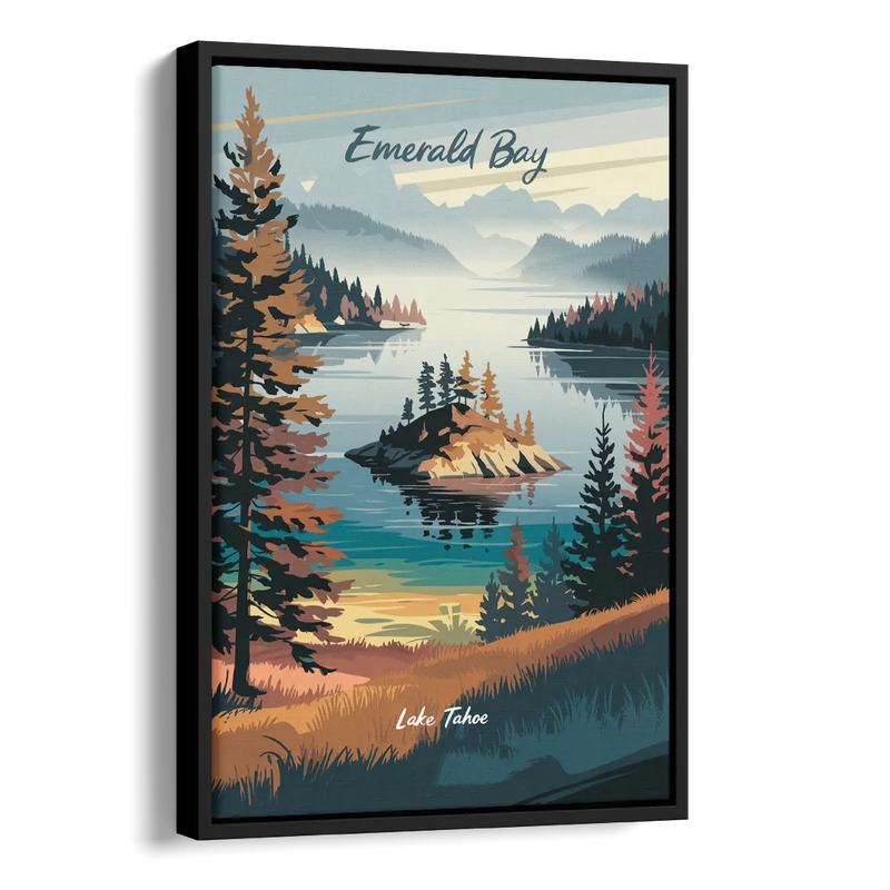 Lake Tahoe Emerald Bay View Side - Black Canvas Wall Art