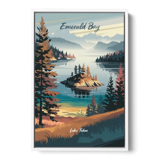 Lake Tahoe Emerald Bay View - White Framed Canvas Wall Art - Front