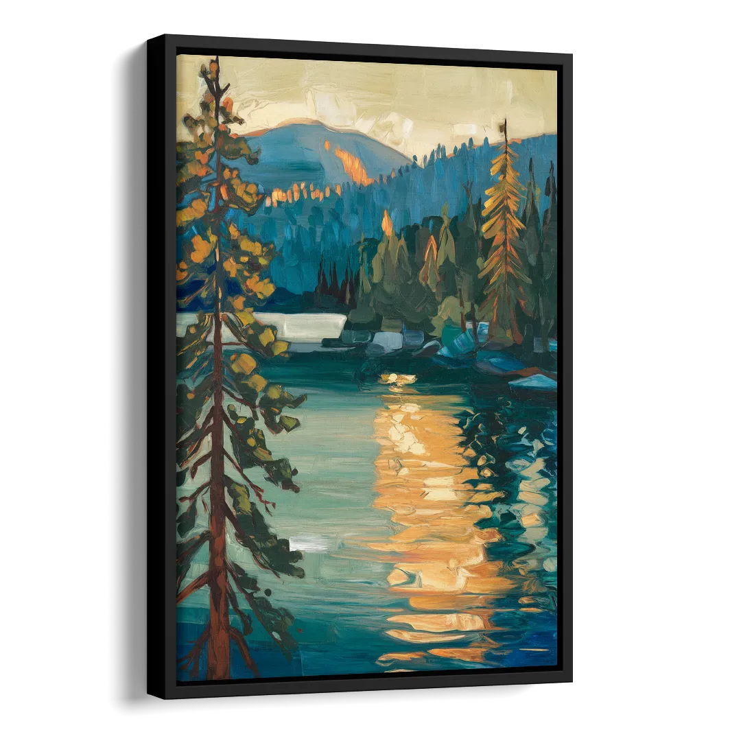 Lake Tahoe Forest Horizon Side - Black Canvas Wall Art