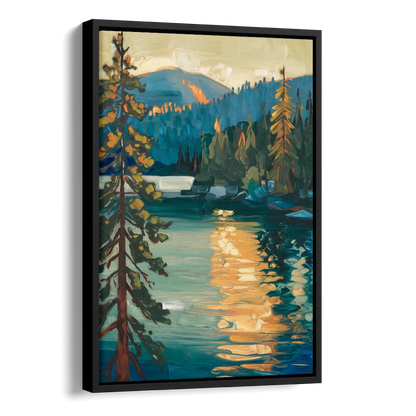 Lake Tahoe Forest Horizon Side - Black Canvas Wall Art