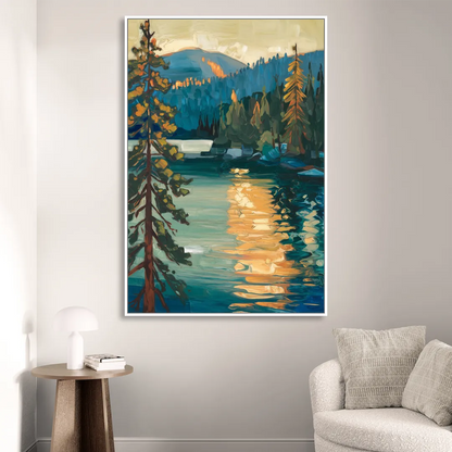 Lake Tahoe Forest Horizon Living Room - White Canvas Wall Art