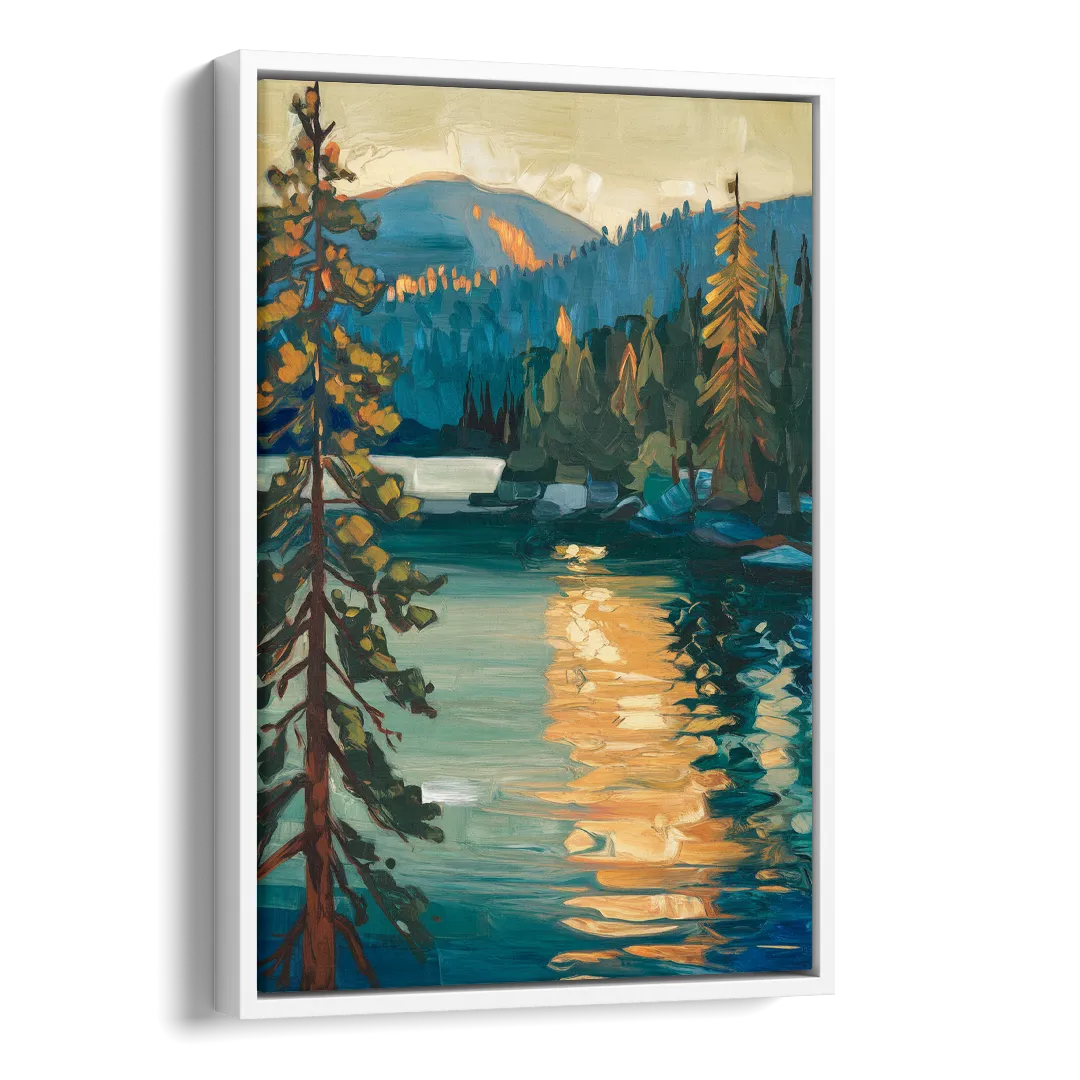 Lake Tahoe Forest Horizon Side - White Canvas Wall Art
