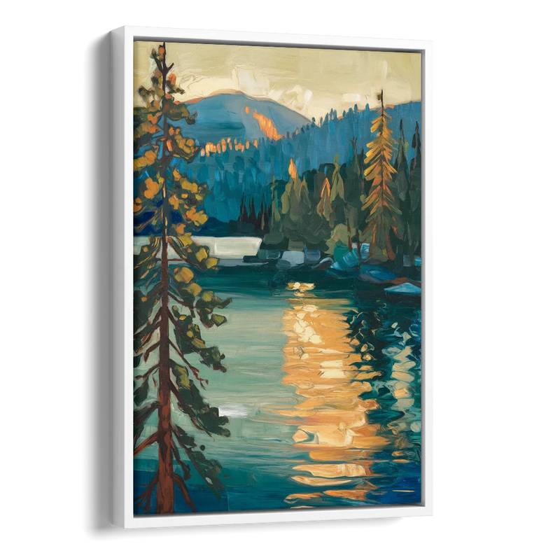 Lake Tahoe Forest Horizon Side - White Canvas Wall Art
