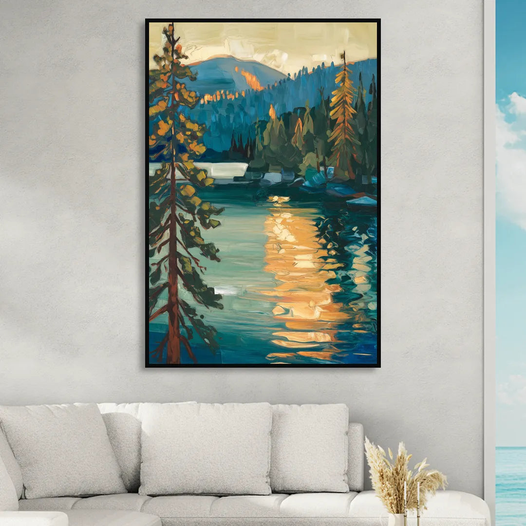 Lake Tahoe Forest Horizon Sitting Room - Black Canvas Wall Art