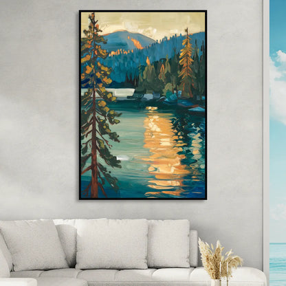 Lake Tahoe Forest Horizon Sitting Room - Black Canvas Wall Art