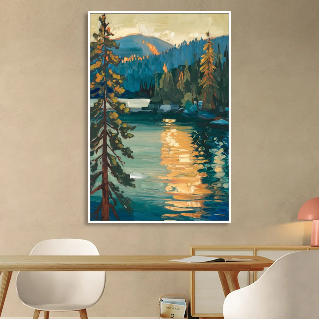 Lake Tahoe Forest Horizon Sitting Room - White Canvas Wall Art