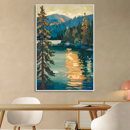 Lake Tahoe Forest Horizon Sitting Room - White Canvas Wall Art