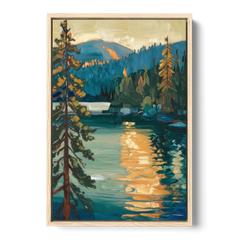 Lake Tahoe Forest Horizon - Oak Framed Canvas Wall Art - Front
