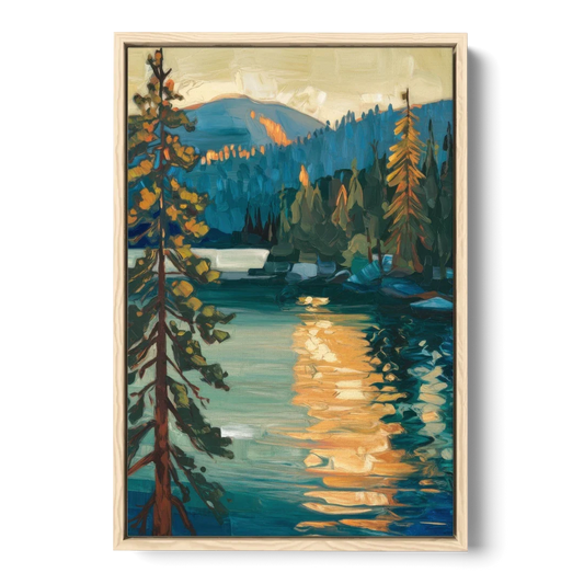 Lake Tahoe Forest Horizon - Oak Framed Canvas Wall Art - Front
