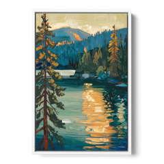 Lake Tahoe Forest Horizon - White Framed Canvas Wall Art - Front