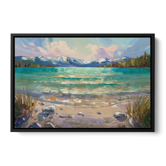 Lake Tahoe Mountain Serenity - Black Framed Canvas Wall Art - Front
