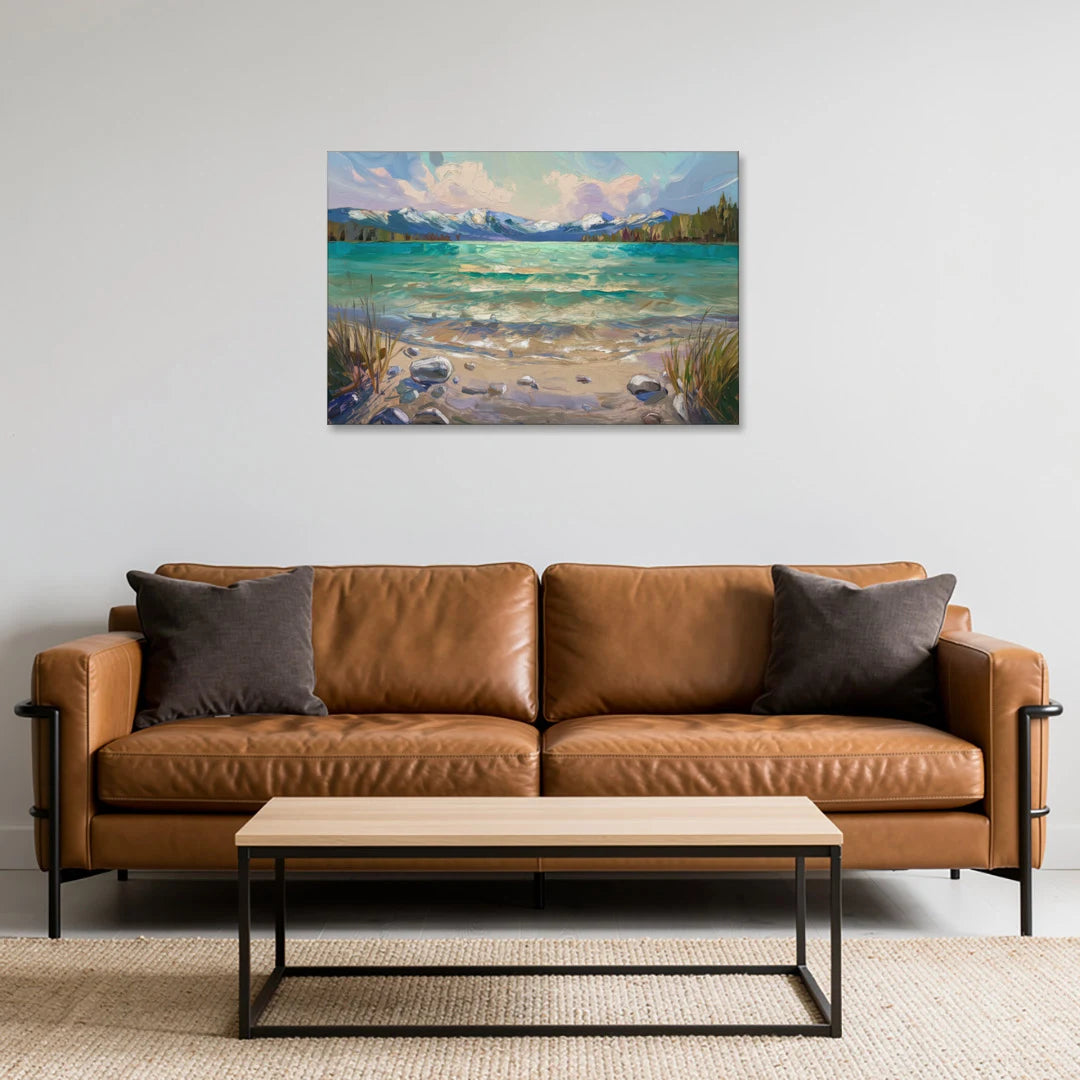Lake Tahoe Mountain Serenity - Canvas Wall Art - Sofa - 36x24
